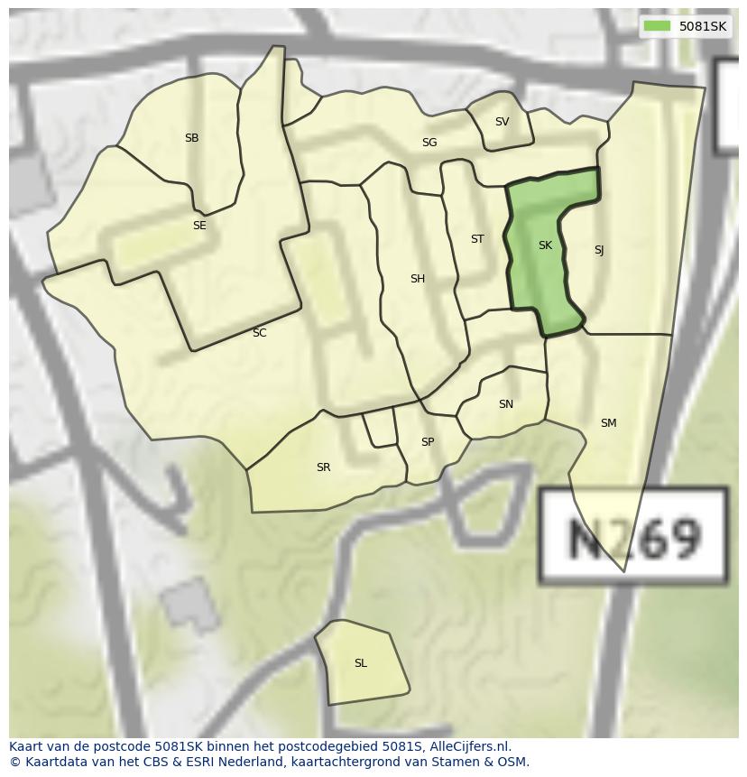 Afbeelding van het postcodegebied 5081 SK op de kaart.