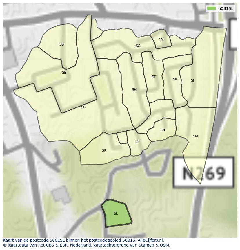 Afbeelding van het postcodegebied 5081 SL op de kaart.