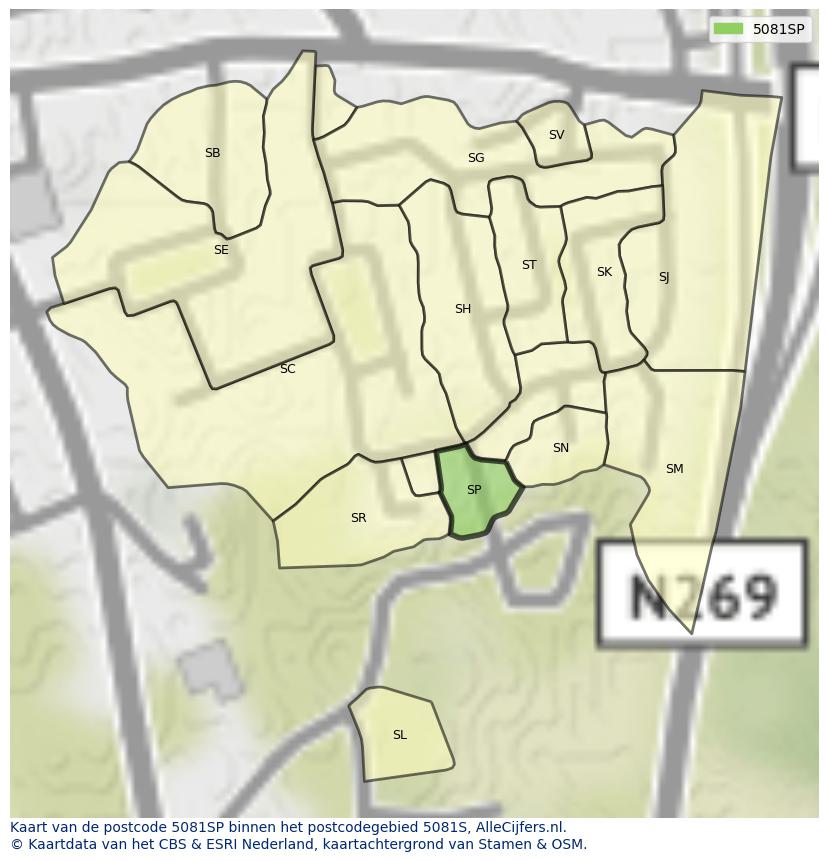 Afbeelding van het postcodegebied 5081 SP op de kaart.