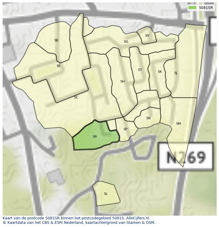 Afbeelding van het postcodegebied 5081 SR op de kaart.