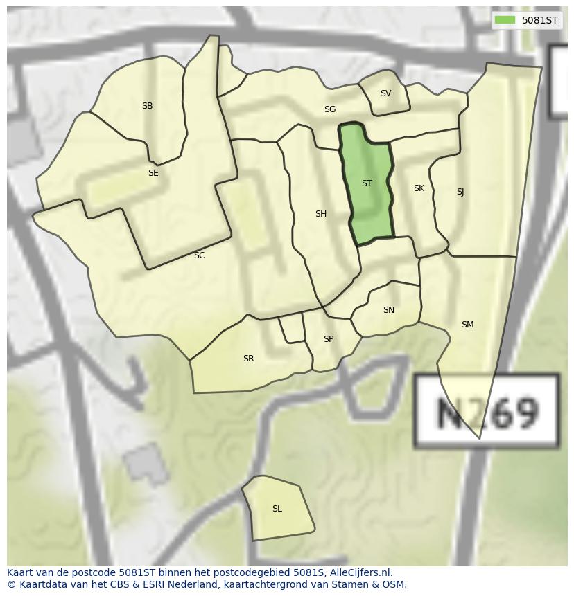 Afbeelding van het postcodegebied 5081 ST op de kaart.