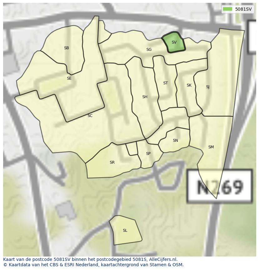 Afbeelding van het postcodegebied 5081 SV op de kaart.
