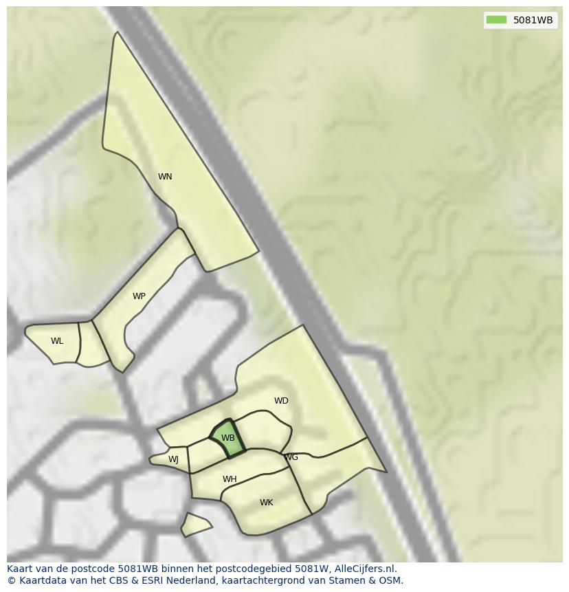 Afbeelding van het postcodegebied 5081 WB op de kaart.