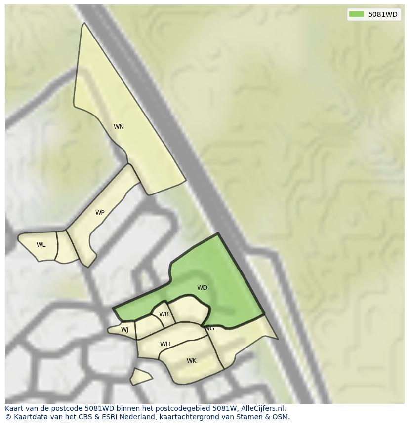 Afbeelding van het postcodegebied 5081 WD op de kaart.