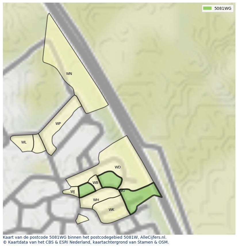 Afbeelding van het postcodegebied 5081 WG op de kaart.