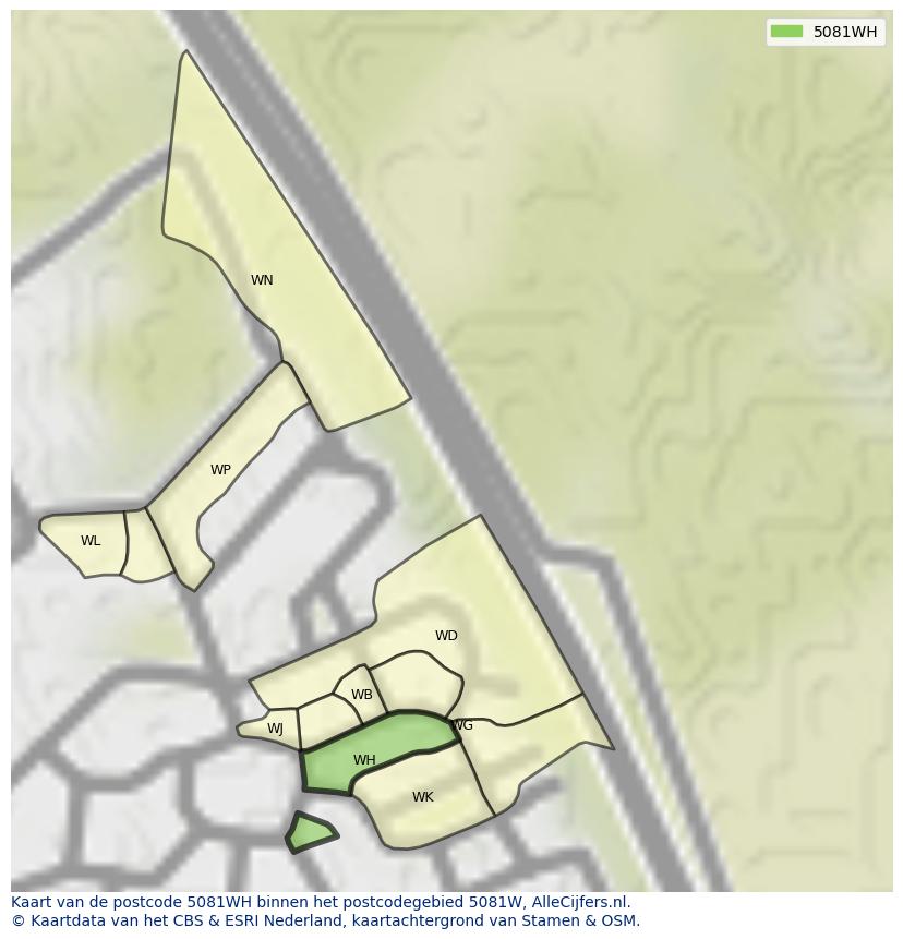 Afbeelding van het postcodegebied 5081 WH op de kaart.