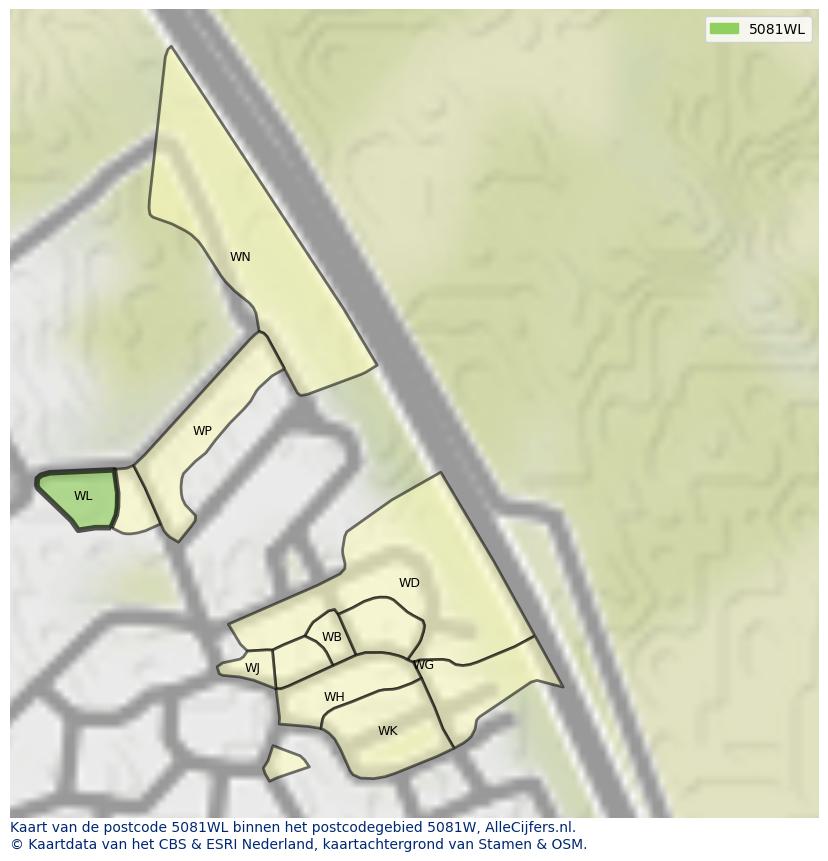 Afbeelding van het postcodegebied 5081 WL op de kaart.