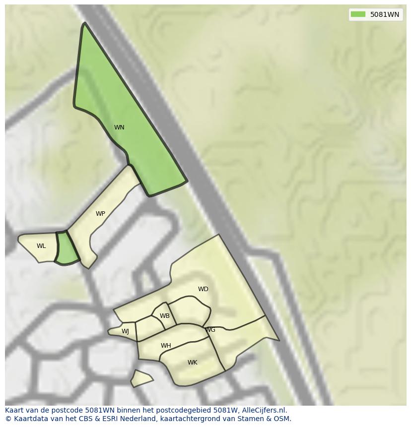 Afbeelding van het postcodegebied 5081 WN op de kaart.