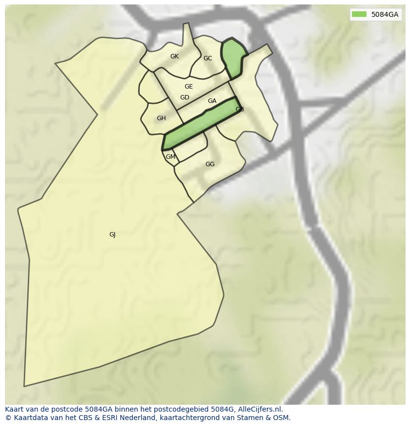 Afbeelding van het postcodegebied 5084 GA op de kaart.