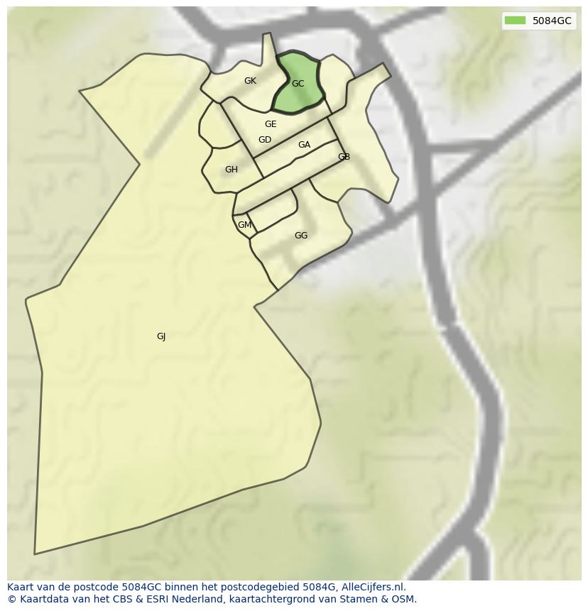 Afbeelding van het postcodegebied 5084 GC op de kaart.