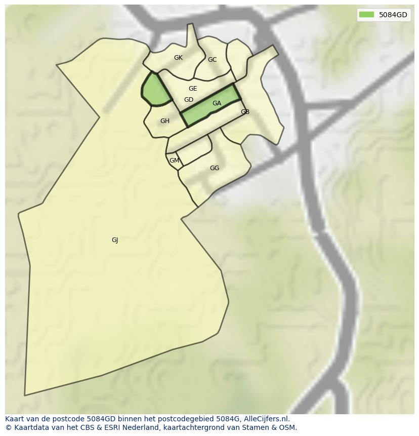 Afbeelding van het postcodegebied 5084 GD op de kaart.