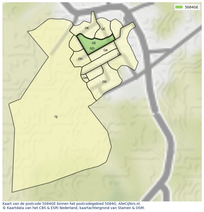 Afbeelding van het postcodegebied 5084 GE op de kaart.