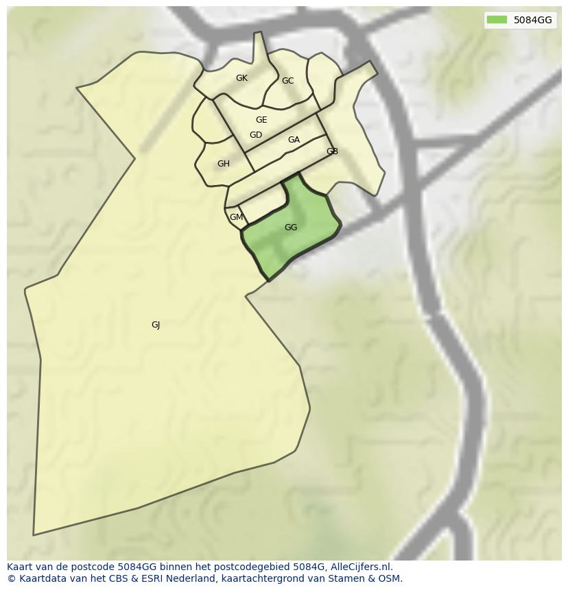 Afbeelding van het postcodegebied 5084 GG op de kaart.