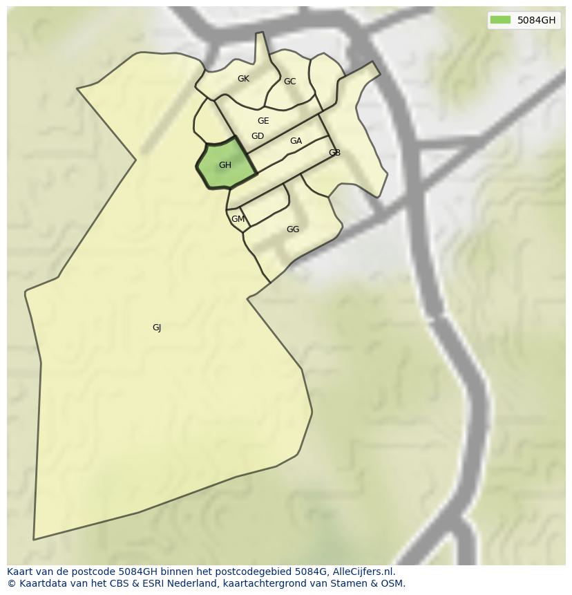 Afbeelding van het postcodegebied 5084 GH op de kaart.