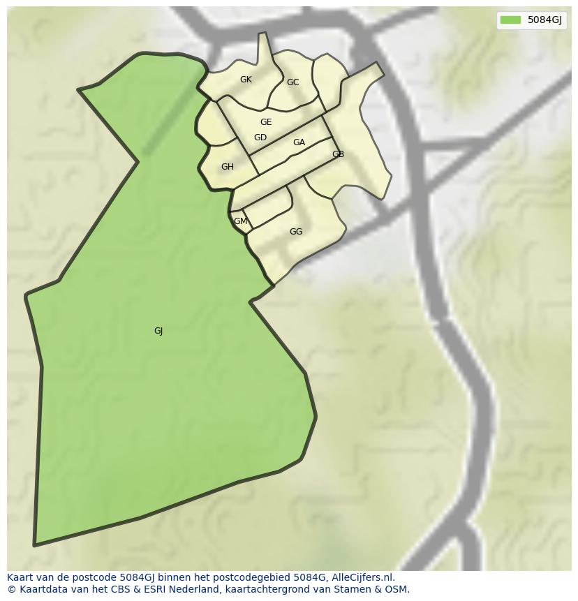 Afbeelding van het postcodegebied 5084 GJ op de kaart.