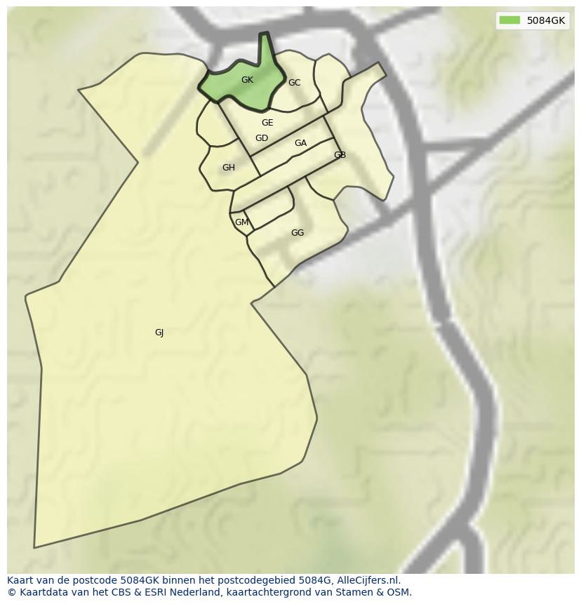 Afbeelding van het postcodegebied 5084 GK op de kaart.