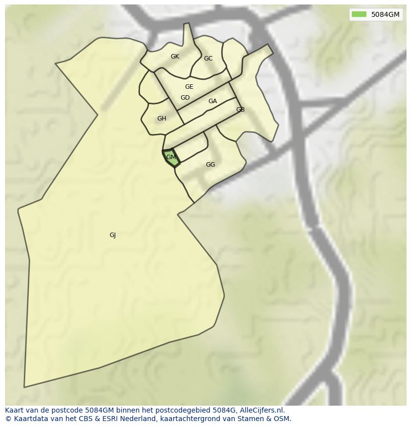 Afbeelding van het postcodegebied 5084 GM op de kaart.