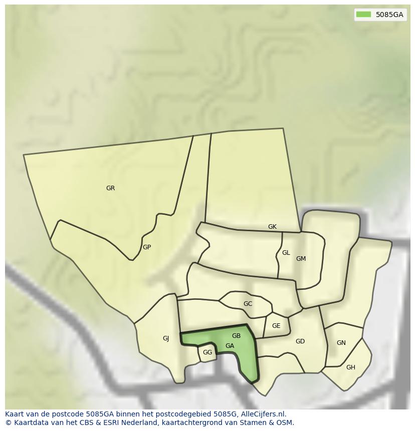 Afbeelding van het postcodegebied 5085 GA op de kaart.