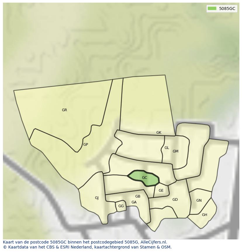 Afbeelding van het postcodegebied 5085 GC op de kaart.