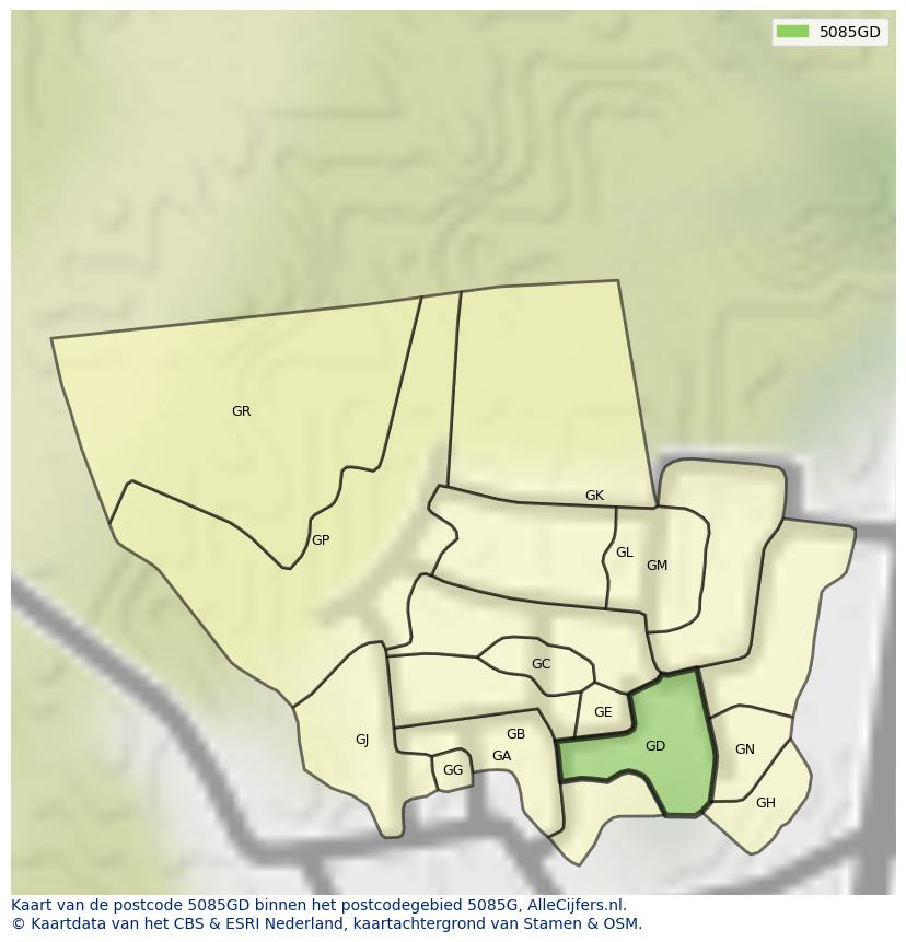 Afbeelding van het postcodegebied 5085 GD op de kaart.