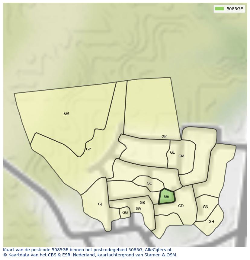Afbeelding van het postcodegebied 5085 GE op de kaart.