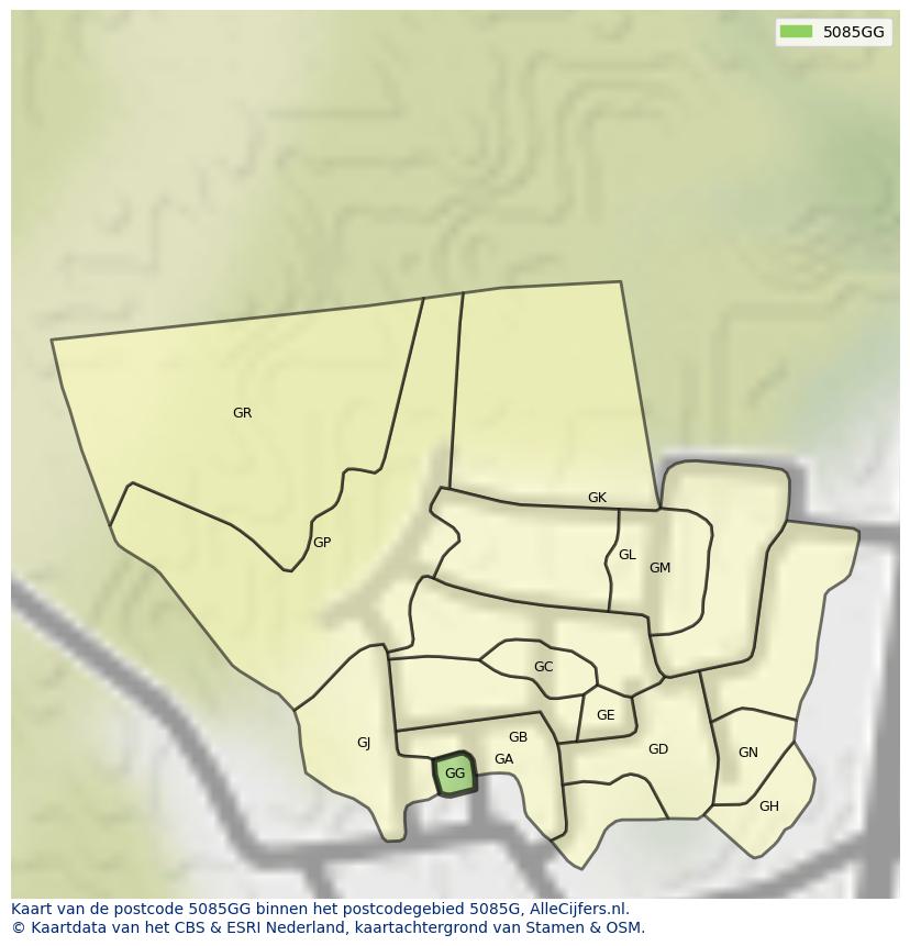 Afbeelding van het postcodegebied 5085 GG op de kaart.
