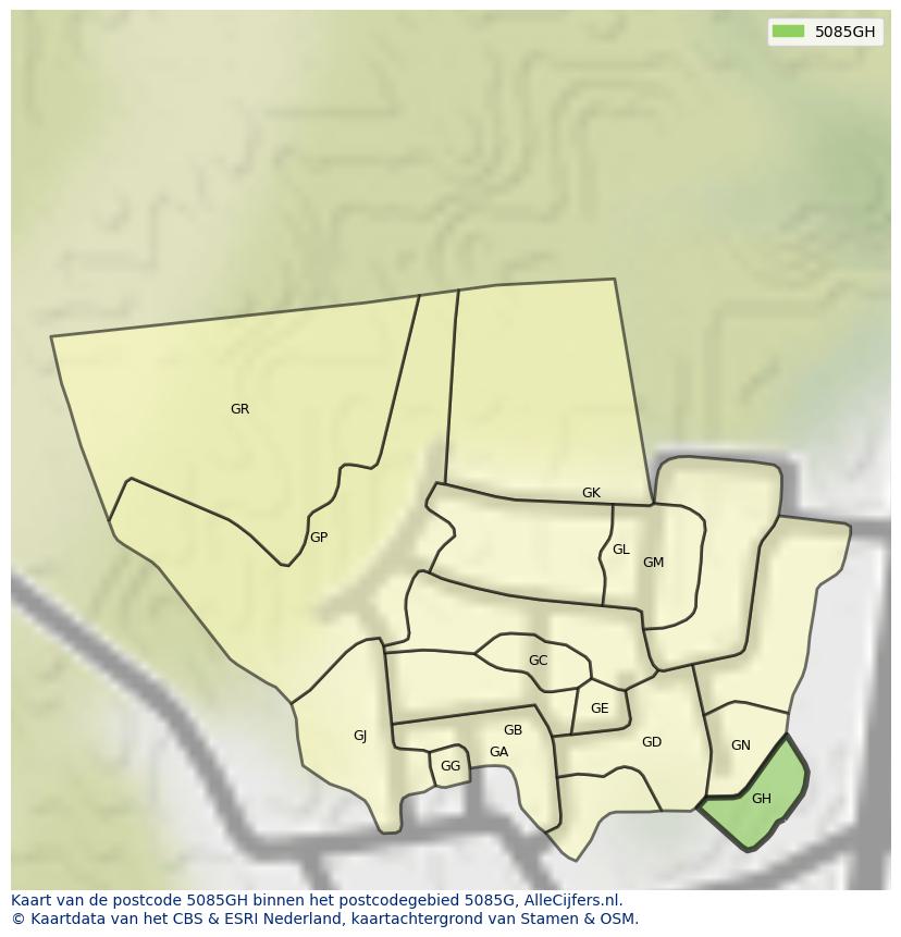 Afbeelding van het postcodegebied 5085 GH op de kaart.