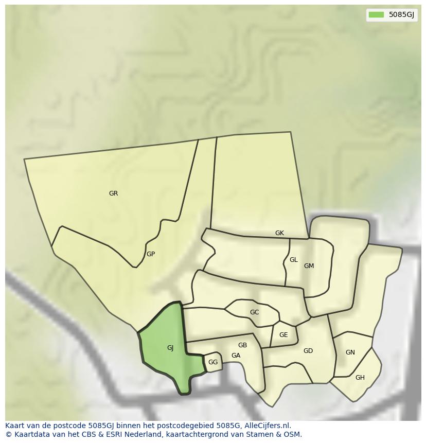 Afbeelding van het postcodegebied 5085 GJ op de kaart.