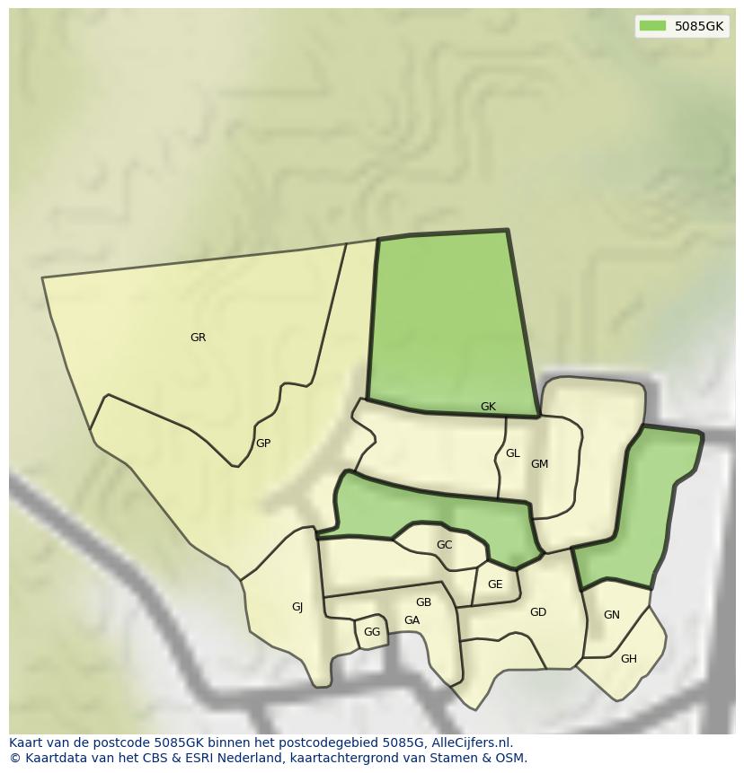 Afbeelding van het postcodegebied 5085 GK op de kaart.