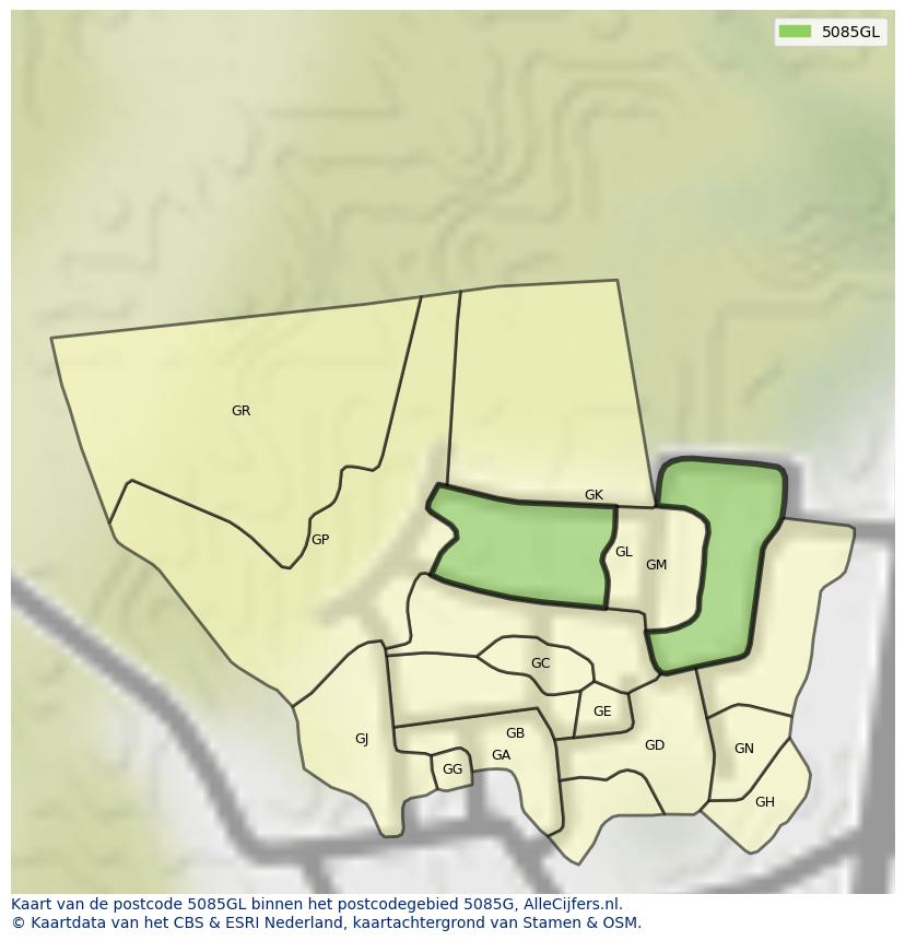 Afbeelding van het postcodegebied 5085 GL op de kaart.