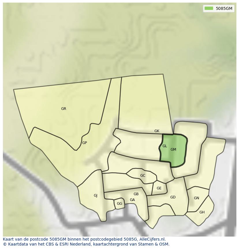 Afbeelding van het postcodegebied 5085 GM op de kaart.