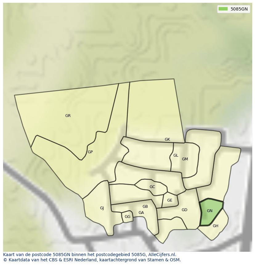 Afbeelding van het postcodegebied 5085 GN op de kaart.