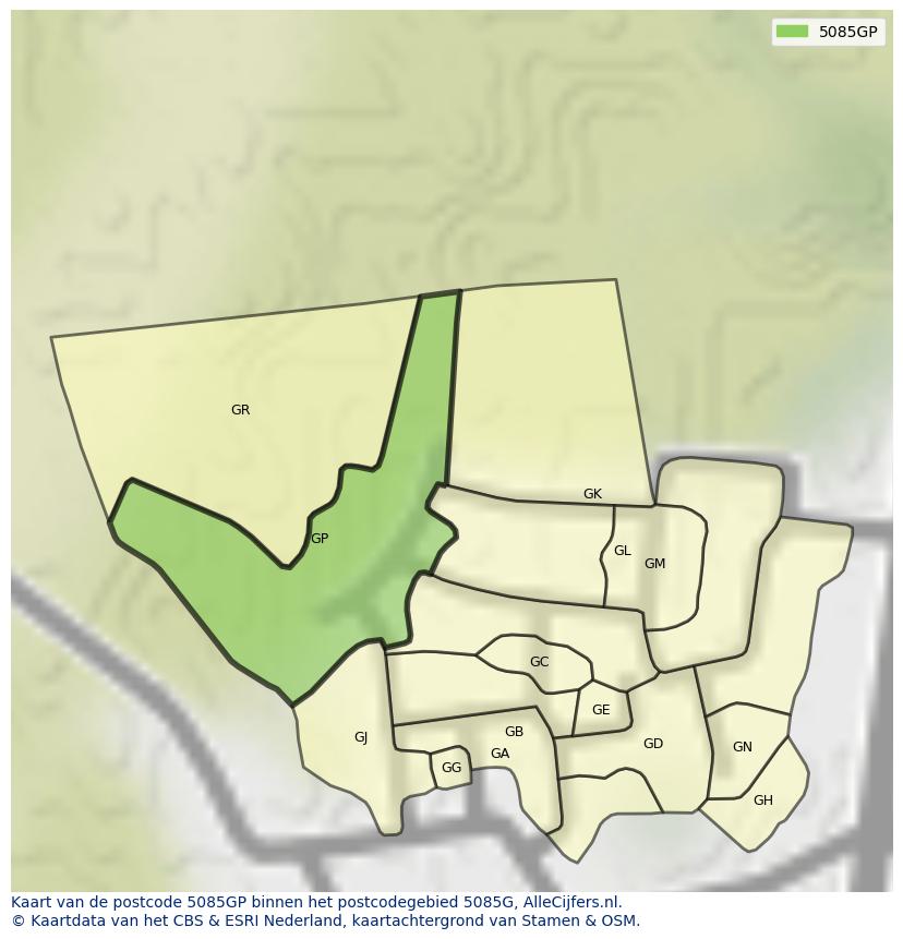 Afbeelding van het postcodegebied 5085 GP op de kaart.