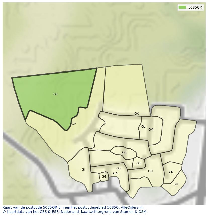 Afbeelding van het postcodegebied 5085 GR op de kaart.