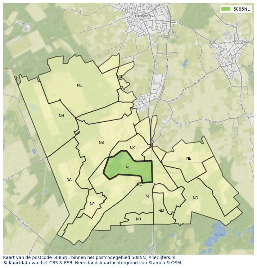 Afbeelding van het postcodegebied 5085 NL op de kaart.