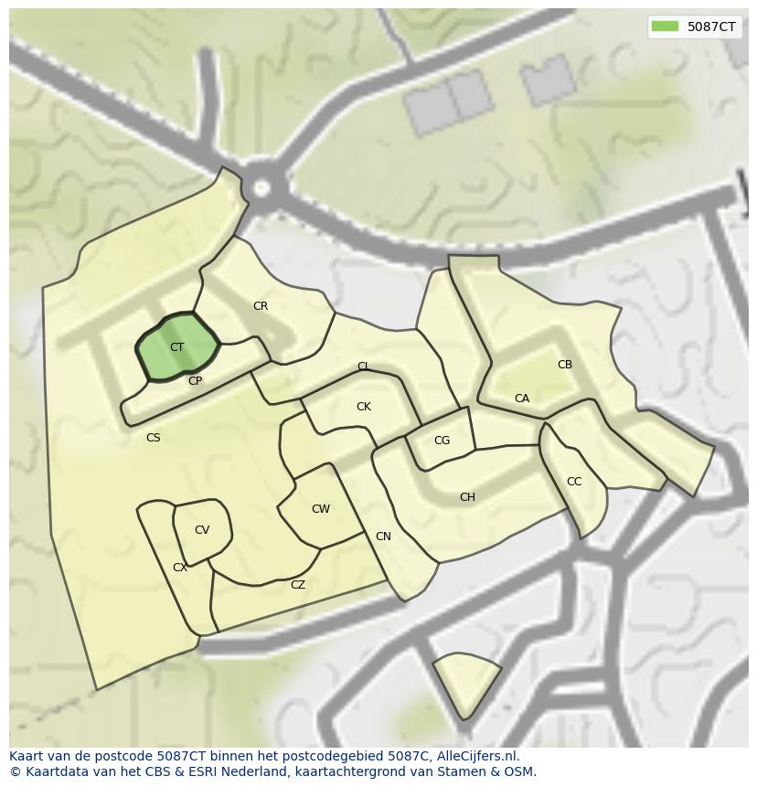 Afbeelding van het postcodegebied 5087 CT op de kaart.