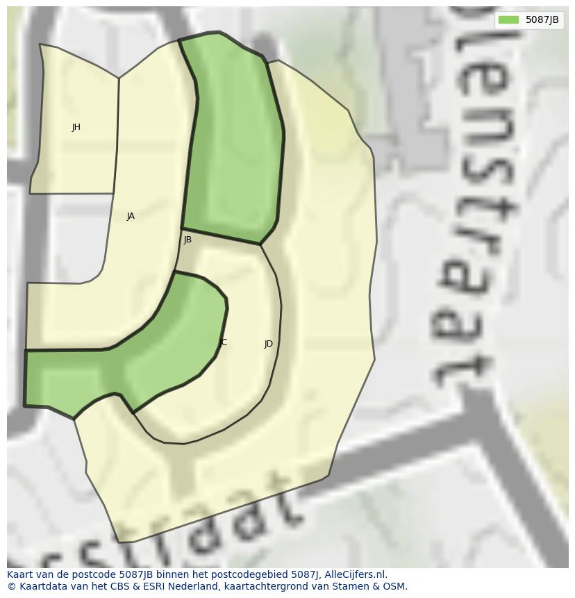 Afbeelding van het postcodegebied 5087 JB op de kaart.