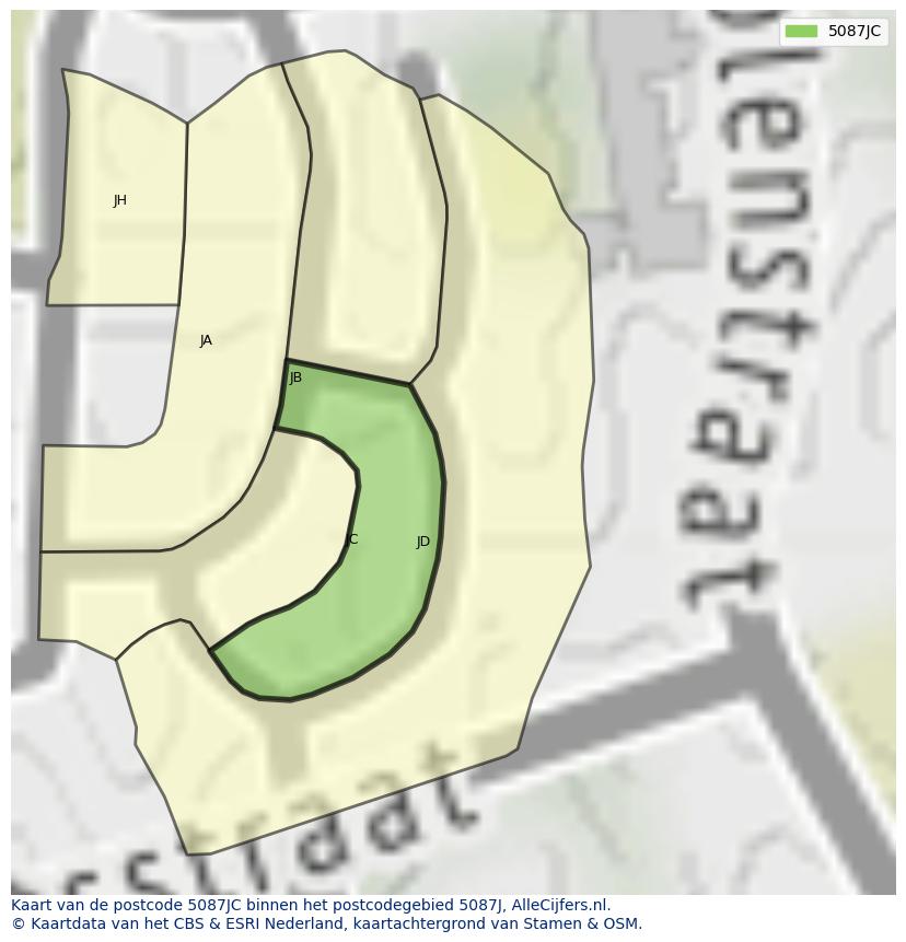 Afbeelding van het postcodegebied 5087 JC op de kaart.