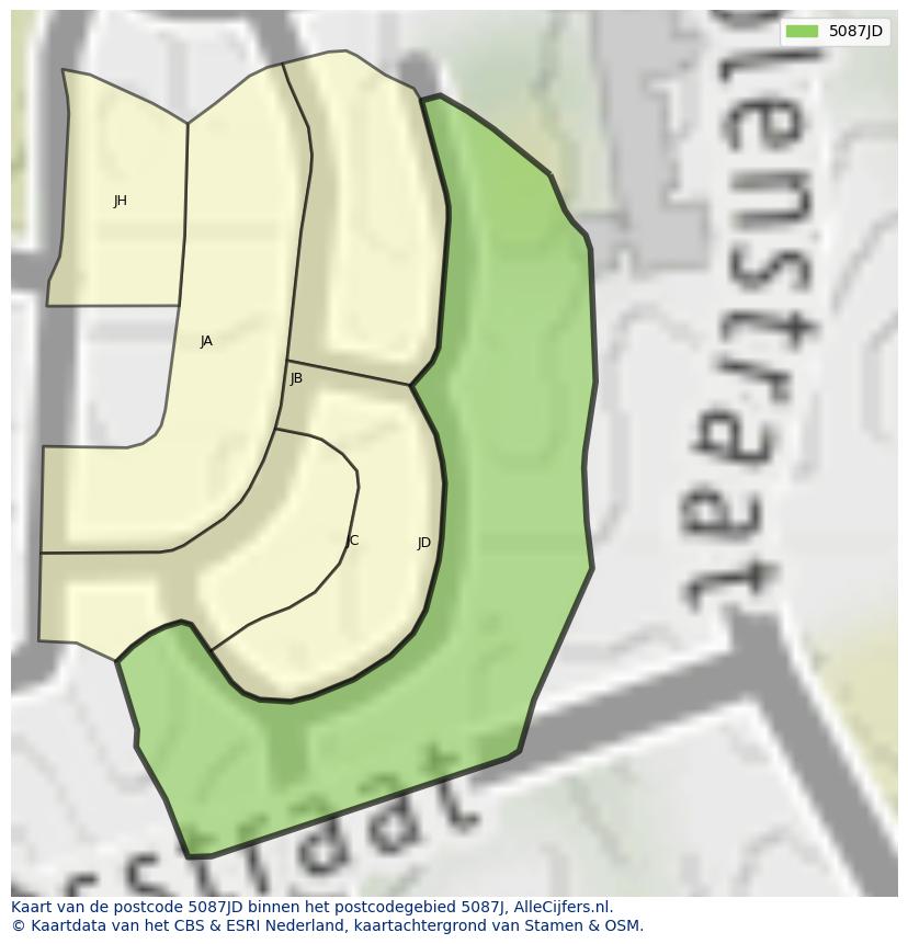 Afbeelding van het postcodegebied 5087 JD op de kaart.