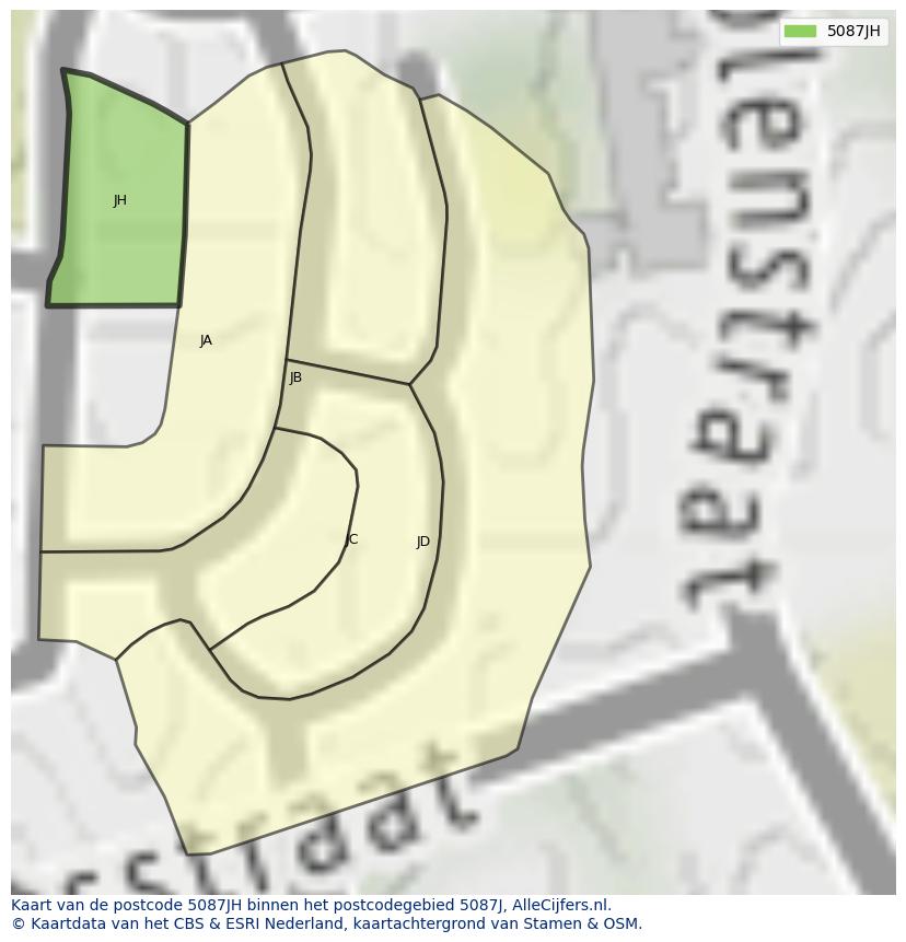 Afbeelding van het postcodegebied 5087 JH op de kaart.