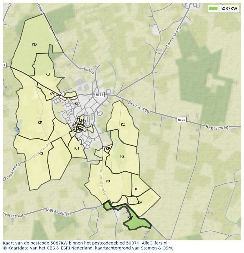 Afbeelding van het postcodegebied 5087 KW op de kaart.