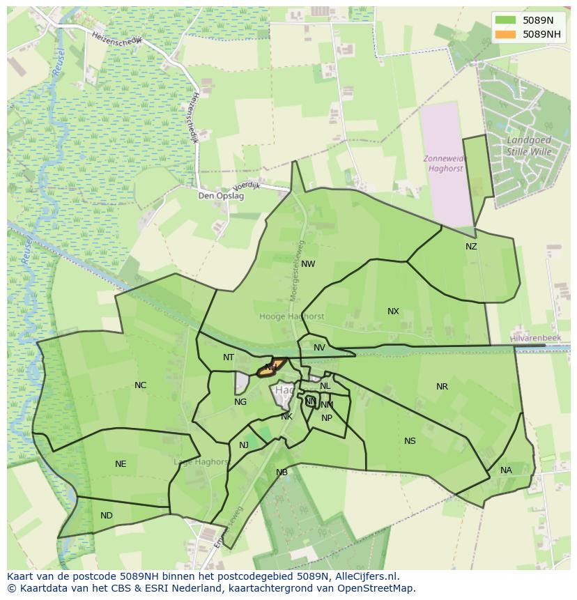 Afbeelding van het postcodegebied 5089 NH op de kaart.