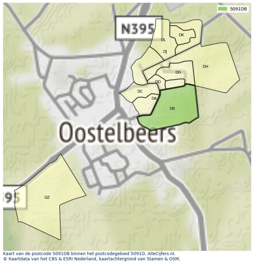 Afbeelding van het postcodegebied 5091 DB op de kaart.
