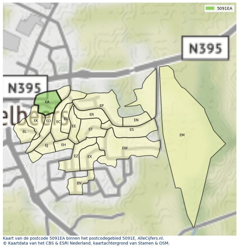 Afbeelding van het postcodegebied 5091 EA op de kaart.