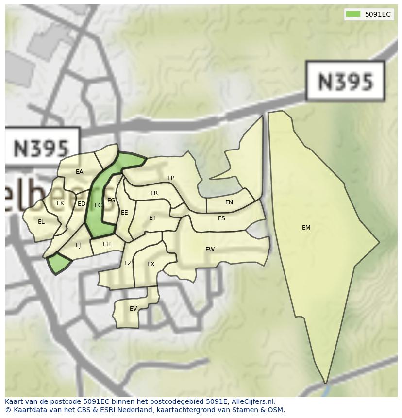 Afbeelding van het postcodegebied 5091 EC op de kaart.