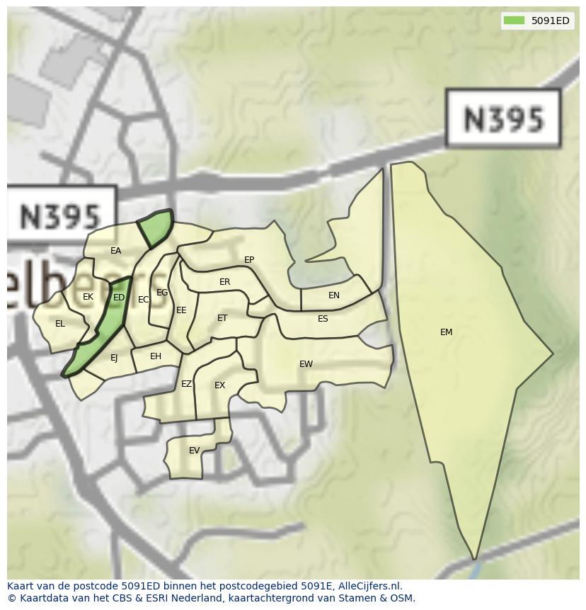 Afbeelding van het postcodegebied 5091 ED op de kaart.