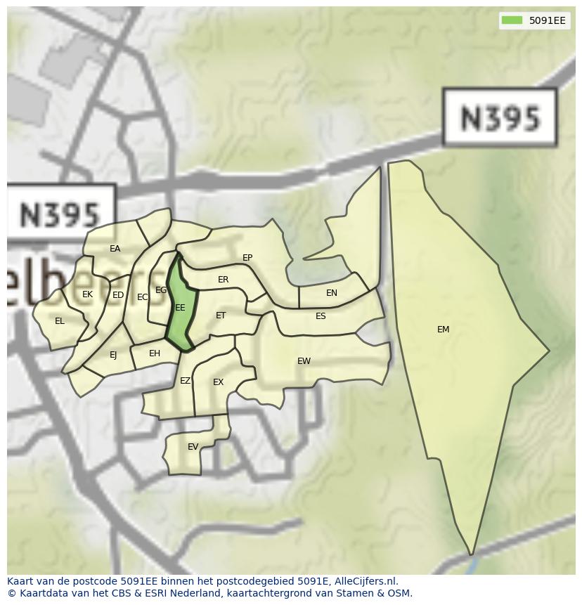 Afbeelding van het postcodegebied 5091 EE op de kaart.