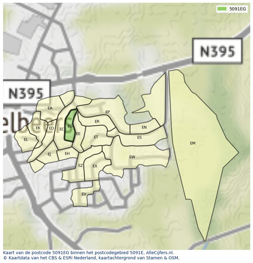 Afbeelding van het postcodegebied 5091 EG op de kaart.