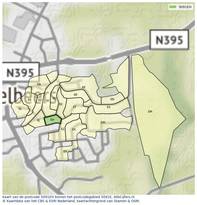 Afbeelding van het postcodegebied 5091 EH op de kaart.