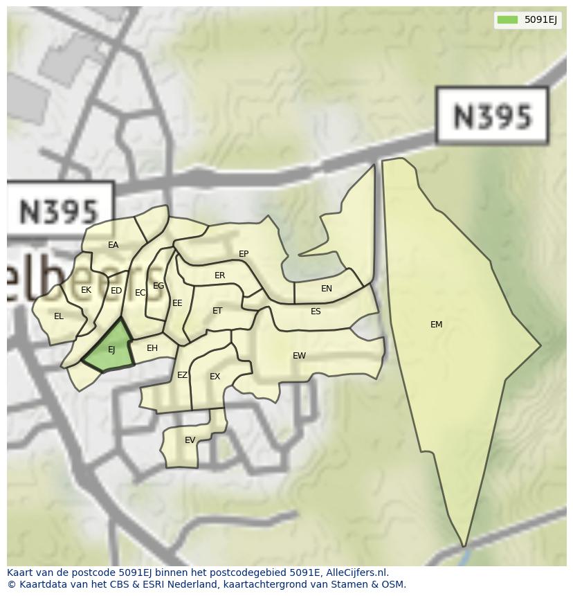 Afbeelding van het postcodegebied 5091 EJ op de kaart.